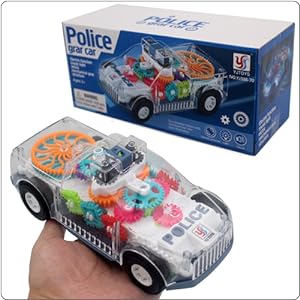 Light Up Transparent Gears Police Car Toy for Kids Bump and Go Toy Car for Boys Girl Educational Baby Toys Car Music LED Effects