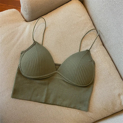 V-Neck Camisole Women Sexy Stretch Push Up Bra with Chest Pads Knitted Crop Top for Female Short Tube Top Tops Bralette Y2k