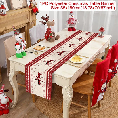 Christmas Table Runner Merry Christmas Decoration for Home Xmas Decor 2024 Navidad Notal Noel Xmas Ornament Happy New Year 2025