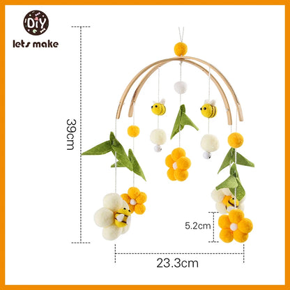 Let's Make Wooden Baby Rattles Soft Felt Cartoon Bear Cloudy Star Moon Hanging Bed Bell Mobile Crib Montessori Education Toys