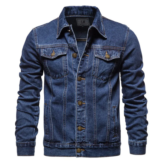 2023 Spring Men Solid Lapel Denim Jackets Fashion Motorcycle Jeans Jackets Hommes Slim Fit Cotton Casual Black Blue Coats