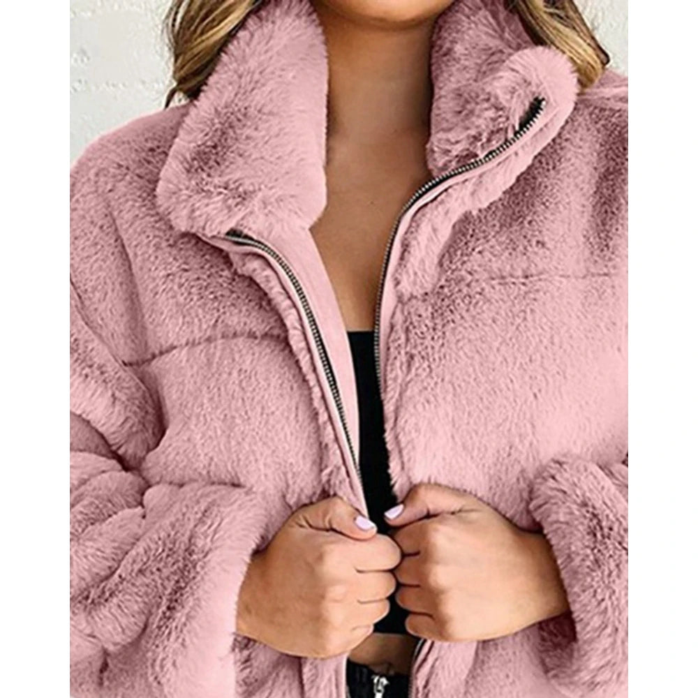 Shop Women's High Neck Teddy Fleece Coat - Korean Style Winter Jacket