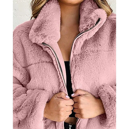 Shop Women's High Neck Teddy Fleece Coat - Korean Style Winter Jacket