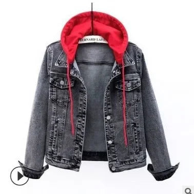 New 2024 Spring Autumn Denim Jacket Women's Long Sleeve Hooded Clip-on Women's Cropped Top Student Cropped Denim Jacket