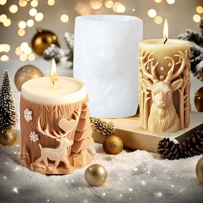 3D Christmas Tree Elk Relief Cylinder Candle Silicone Mold Merry Christmas Letter Snowflake Cylinder Candle Molds Xmas Gift