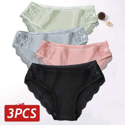 Shop Floral Lace Cotton Panties - Comfortable Women's Briefs, Solid Colors, 3-Pack (M-XXL)