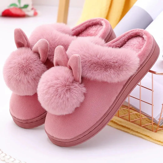 Fluffy Rabbit Ears Indoor Slippers