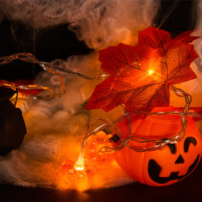 Artificial Autumn Maple Leaves Pumpkin Garland LED Fairy String Light Christmas Thanksgiving Decoration DIY Halloween Party Home