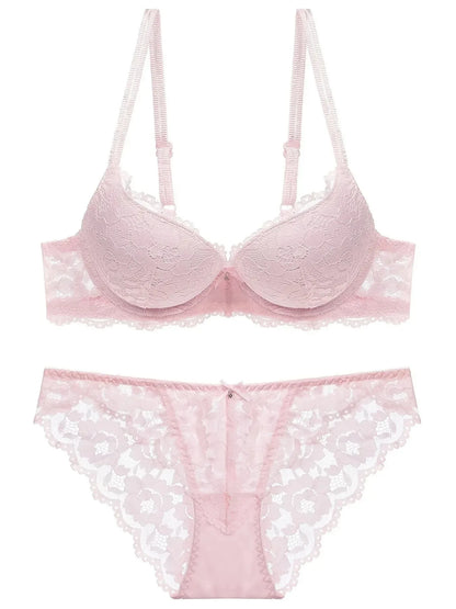 Shop Elegant Lace Lingerie Set: Push-Up Bra & Sheer Panty - Perfect for Valentine's Day