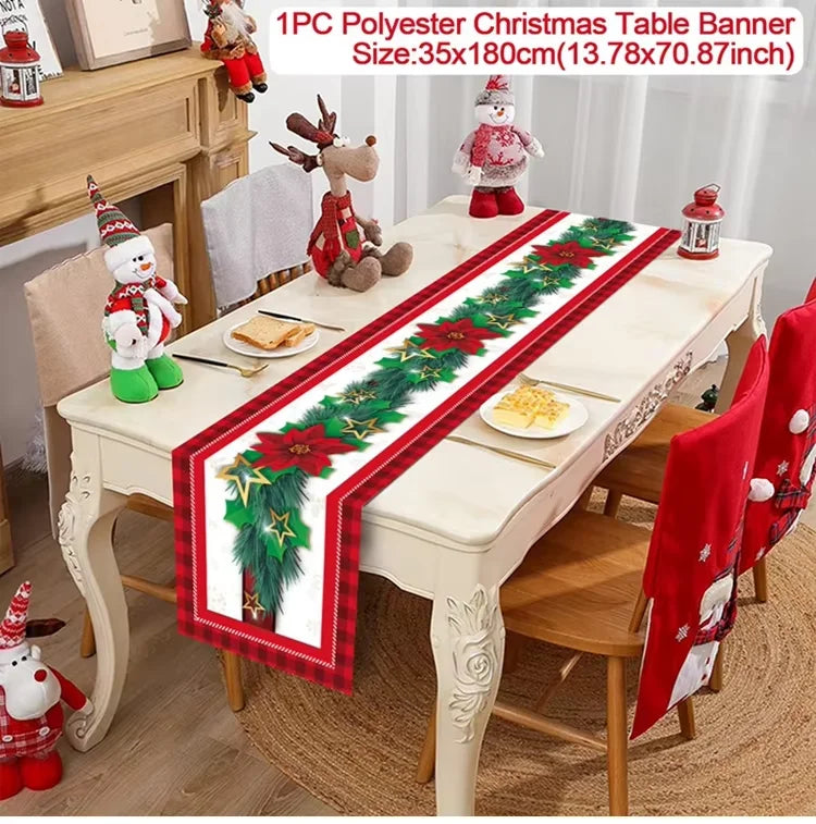 Christmas Table Runner Merry Christmas Decoration for Home Xmas Decor 2024 Navidad Notal Noel Xmas Ornament Happy New Year 2025