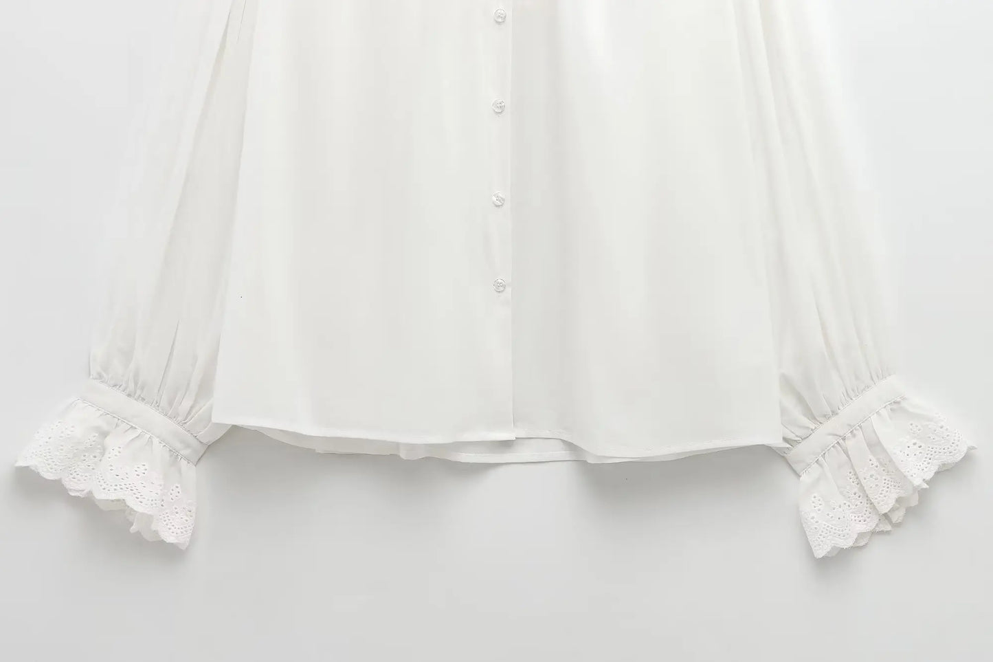 TRAF 2025 Woman Fashion Casual Breathable Hollowed Out Embroidered Top Slim Single Breasted Shirts Spring