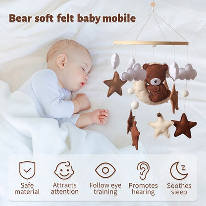 Let's Make Wooden Baby Rattles Soft Felt Cartoon Bear Cloudy Star Moon Hanging Bed Bell Mobile Crib Montessori Education Toys