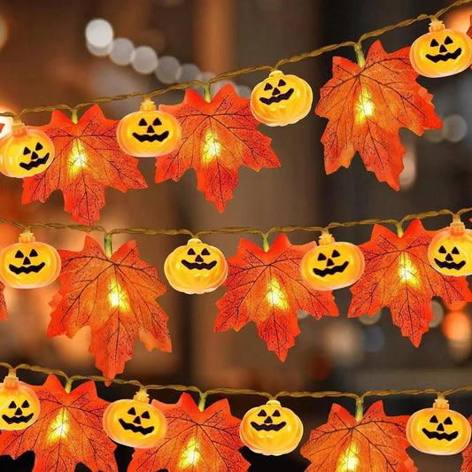 Artificial Autumn Maple Leaves Pumpkin Garland LED Fairy String Light Christmas Thanksgiving Decoration DIY Halloween Party Home