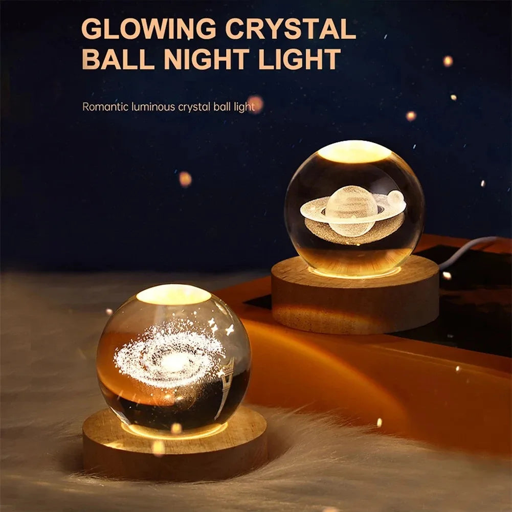 Shop 3D Galaxy Crystal Lamp with Planet Projections USB Night Light