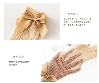 Summer Mesh Baby Girls Socks Cute Big Bows Soft Cotton Elastic White Red Newborn Stockings Knee High Long for Toddler Socks
