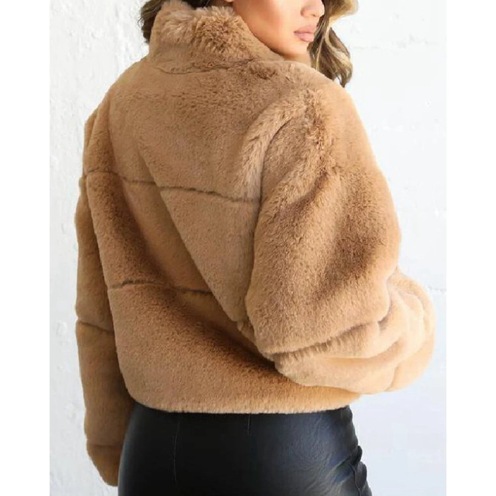 Shop Women's High Neck Teddy Fleece Coat - Korean Style Winter Jacket
