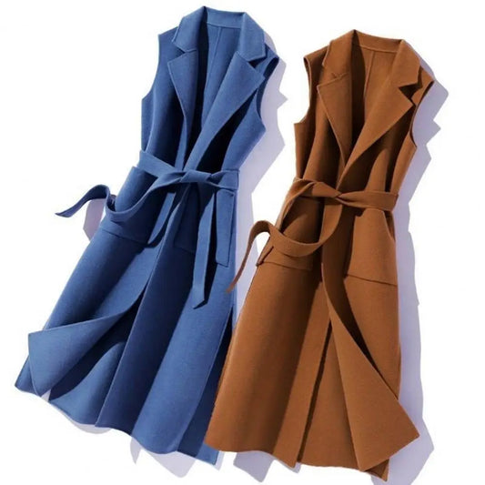 Stylish Women Autumn Vest Outerwear Women Vest Tight Waist Thermal Long Style Autumn Coat