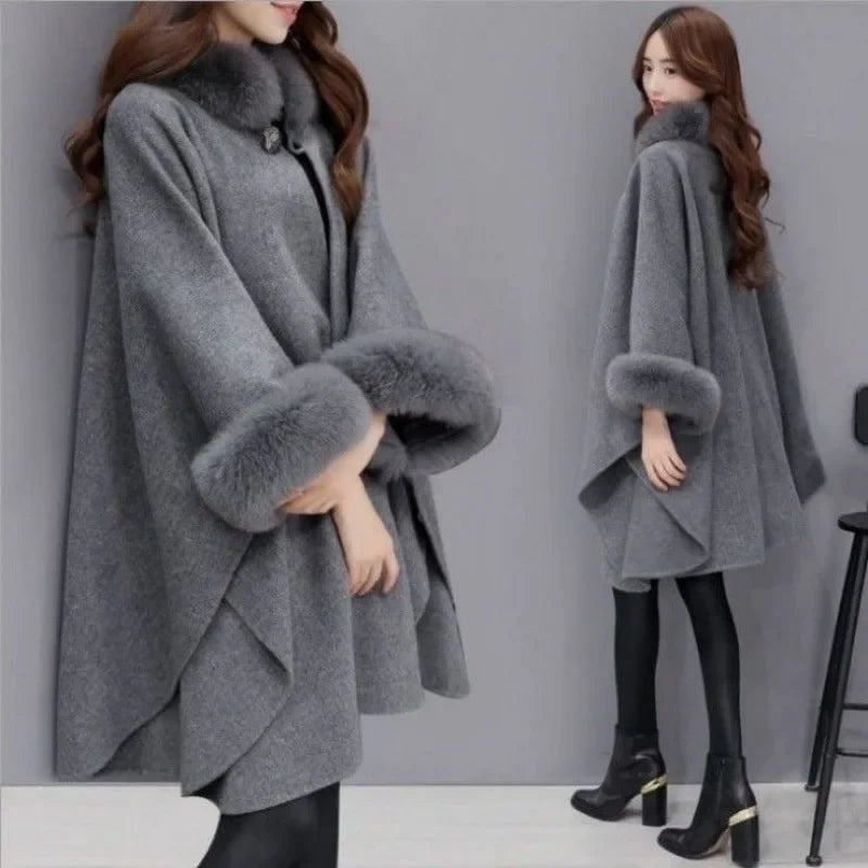 Hebonfeng Women's Medium-length Thickened Woolen Coat Autumn/winter Angora Yarns Collar Sunday Overcoats Jacket For Women