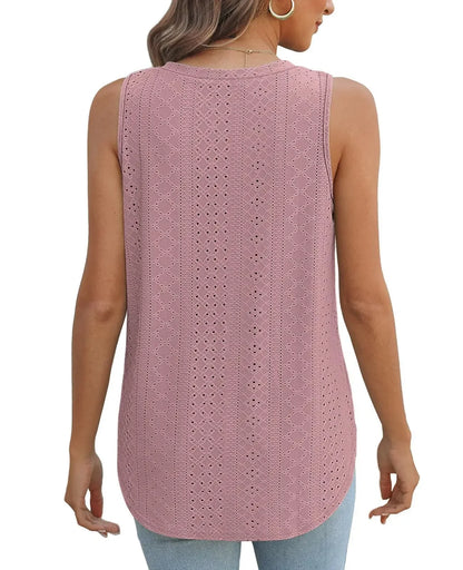 Spring Summer New Pure Color V-neck Slit T-shirt Vest Women Cross-Border Independent Station Sleeveless Polyester Fiber
