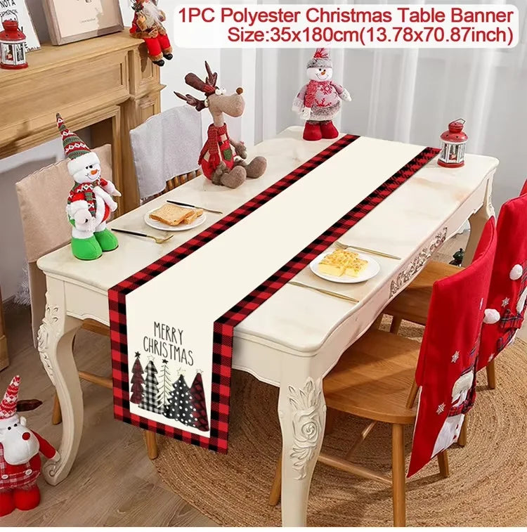 Christmas Table Runner Merry Christmas Decoration for Home Xmas Decor 2024 Navidad Notal Noel Xmas Ornament Happy New Year 2025