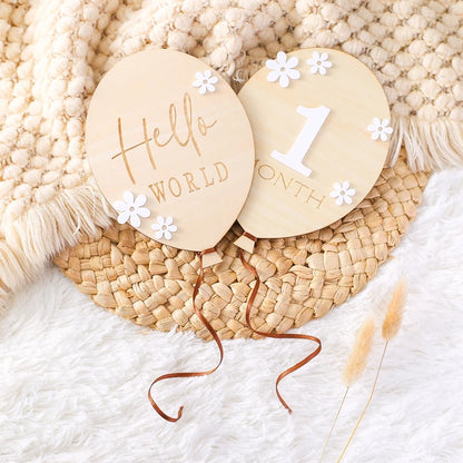 2Pcs Baby Wooden Balloon Milestone Cards Photography Accessories Baby Photography Shooting Props For Newborn Birthing Gifts