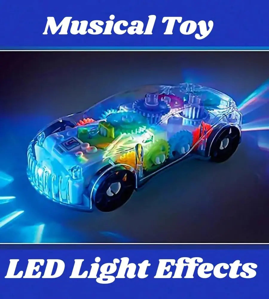 Light Up Transparent Gears Police Car Toy for Kids Bump and Go Toy Car for Boys Girl Educational Baby Toys Car Music LED Effects