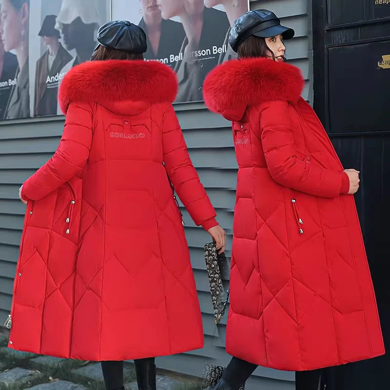 Women Winter Jacket 2024 New Mid-length Clothes Fashion Slim Fur Collar Thick Cotton Coat Elegant Parka Woman Padded Coat