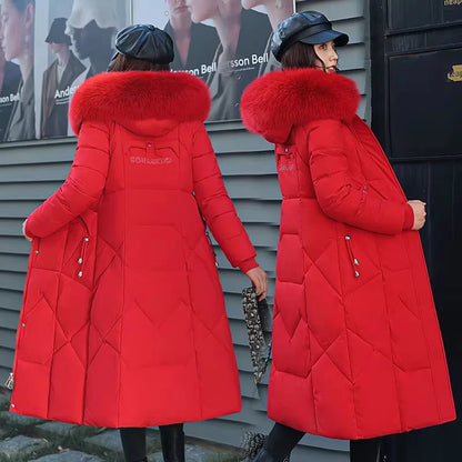 Women Winter Jacket 2024 New Mid-length Clothes Fashion Slim Fur Collar Thick Cotton Coat Elegant Parka Woman Padded Coat