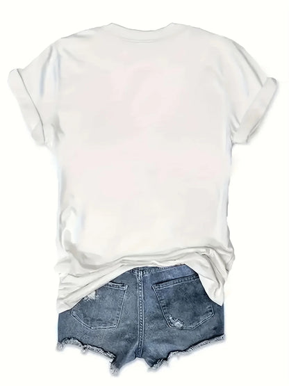 Vibrant Eiffel Tower Graphic Tee Casual Short Sleeve Crew Neck Top for Spring & Summer with Comfortable