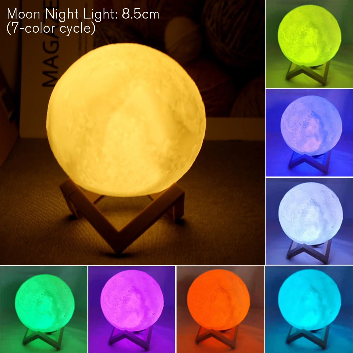 Shop 8cm LED Moon Night Light with Stand - Starry Bedroom Decor for Kids